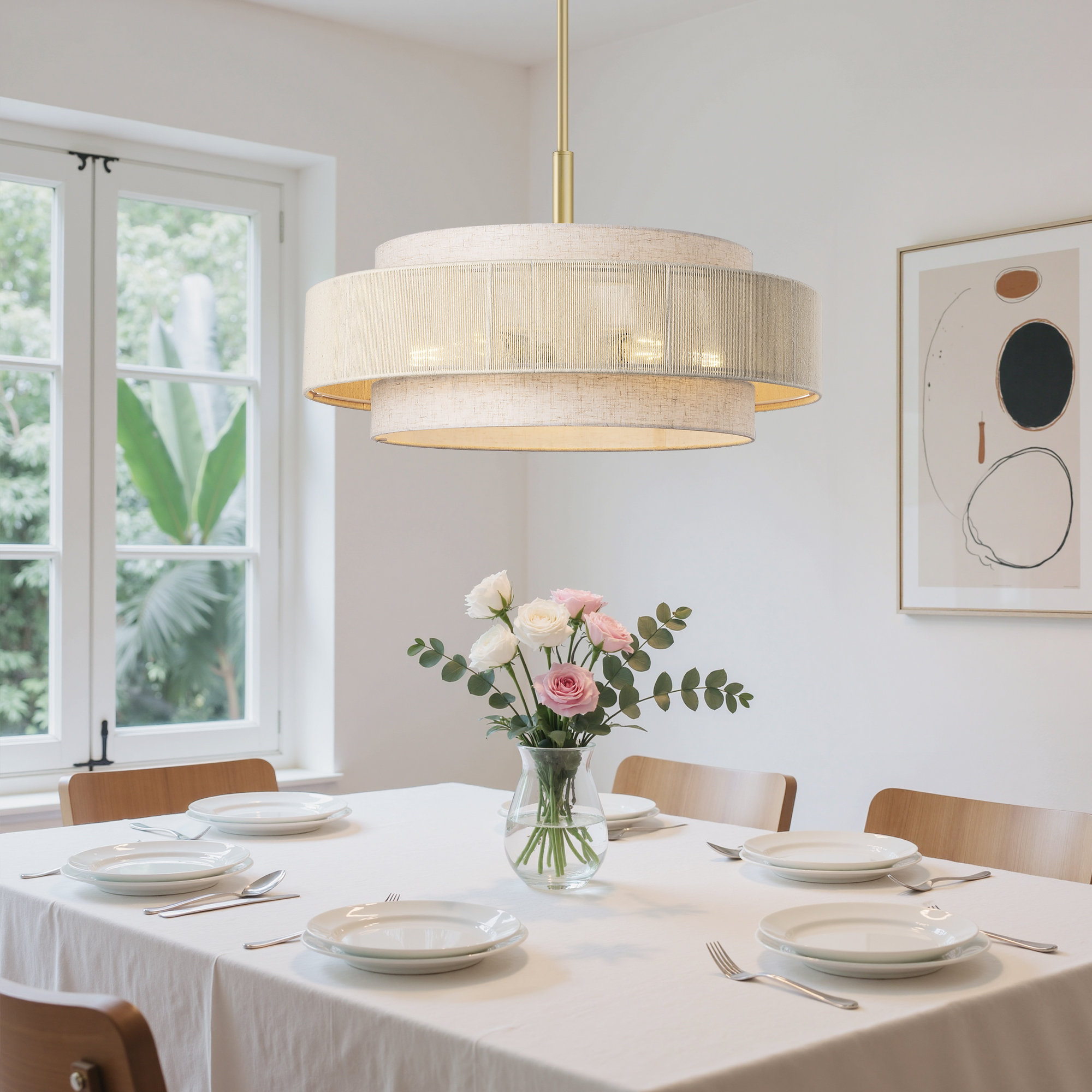 Dakota Fields 5-Light Drum Chandelier With Fabric And Rope Shades